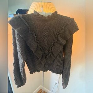 Christy Dawn Charcoal Ruffle Cable Knit Crew Sweater xs